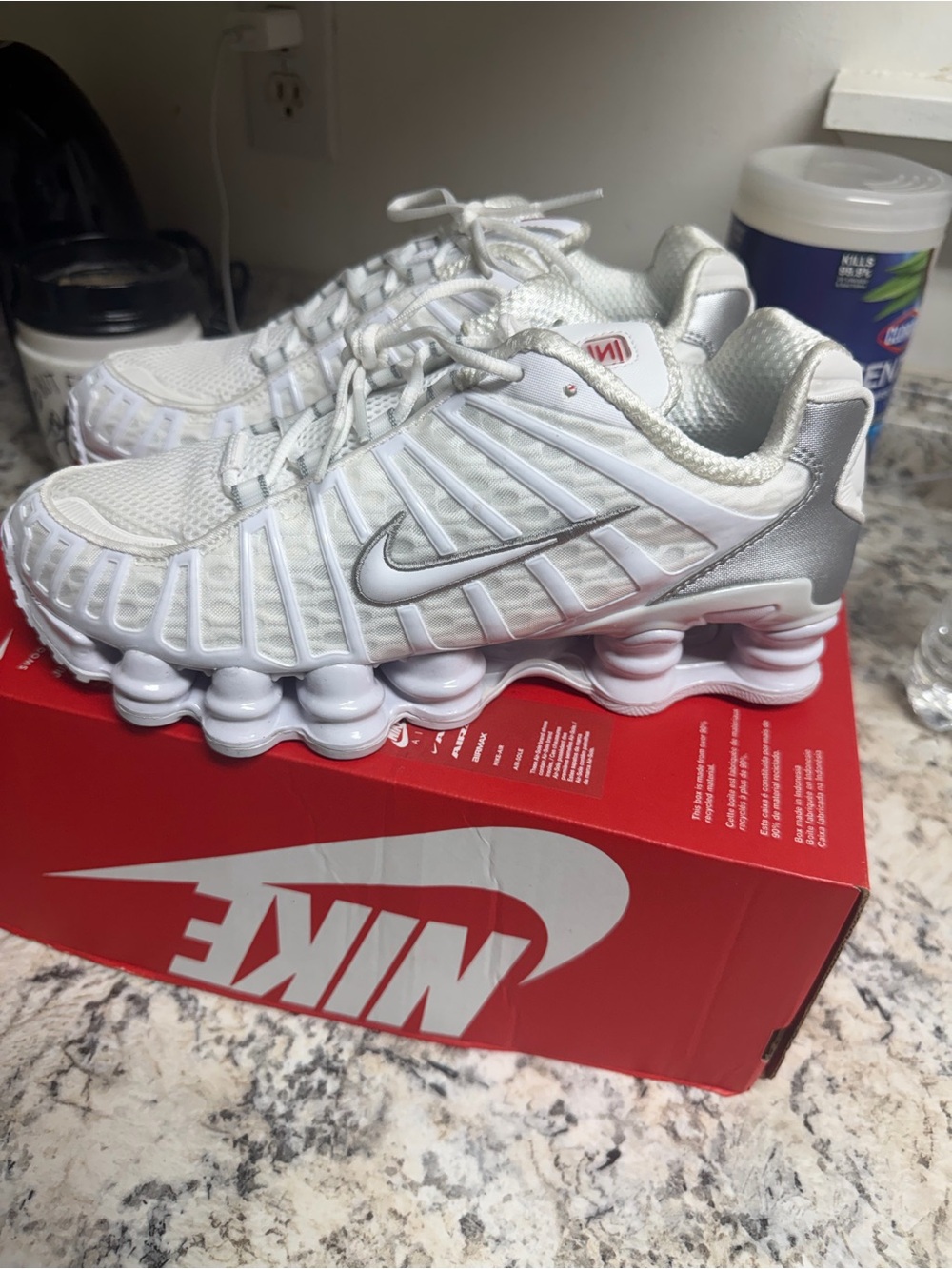 Nike White and Silver Shox Running Sneakers